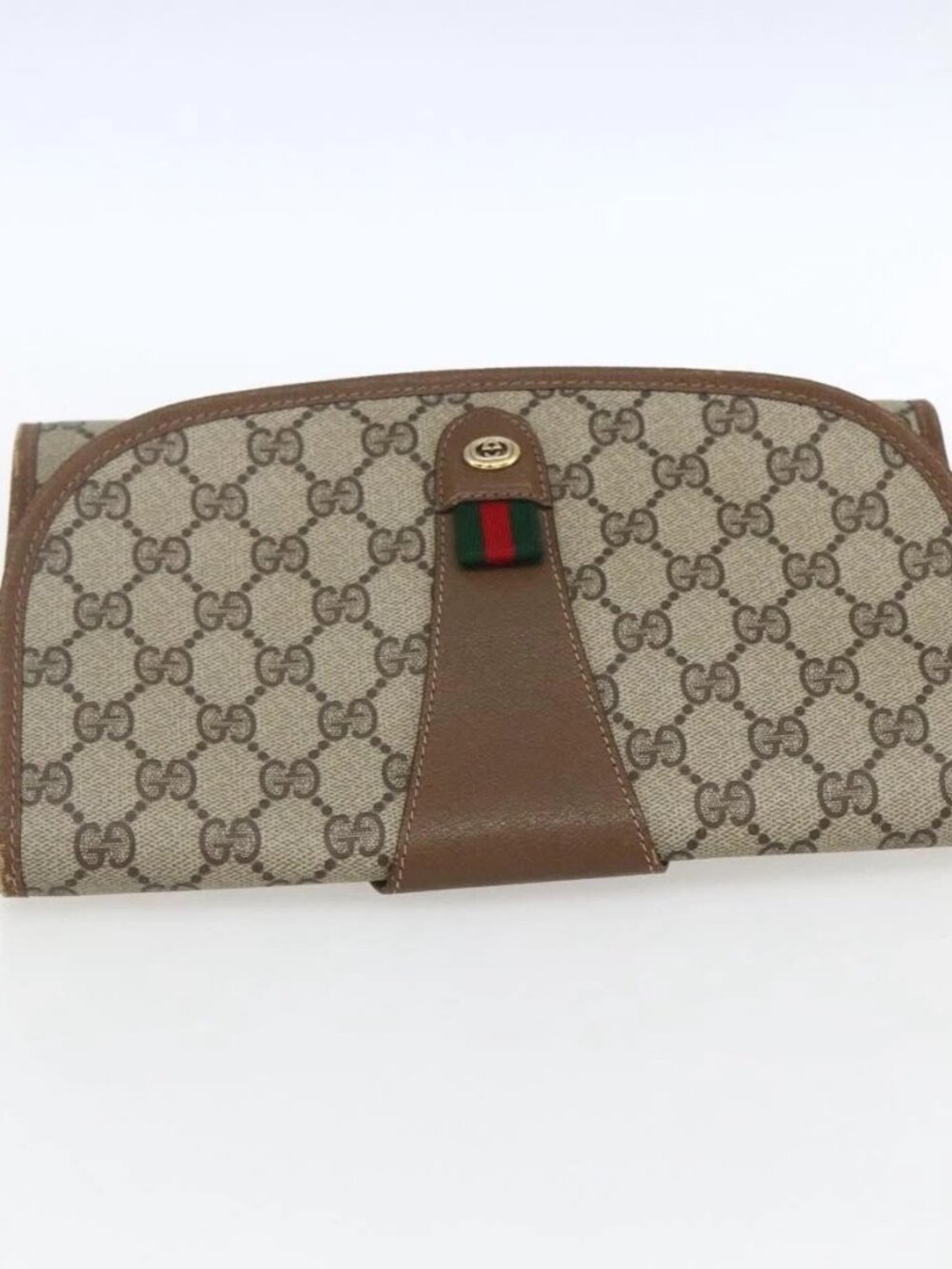GUCCI GG Supreme Web Sherry Line Clutch Bag PVC Beige Gold 89 01 030 Auth ti3667 - Picture 6 of 16